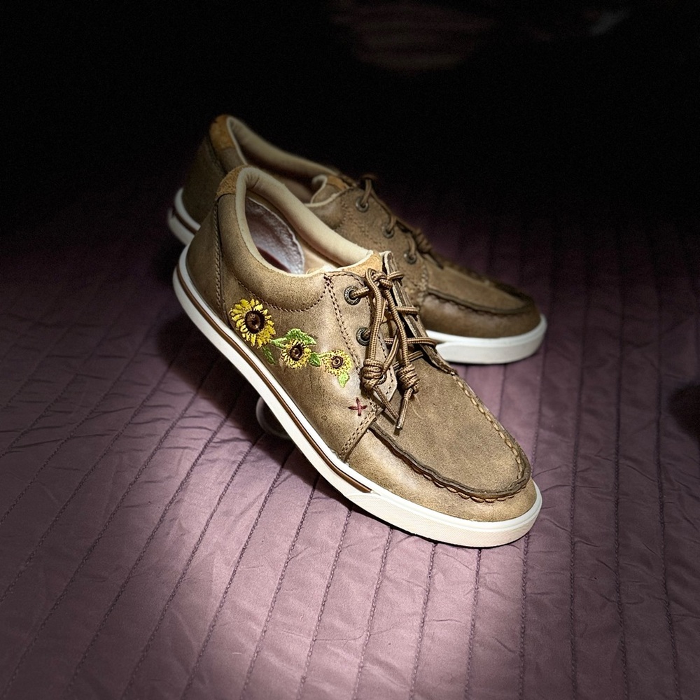 Twisted X Brown Loafers with Sunflower Embroidery